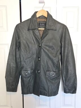 Vintage Grey Leather Button-Front Jacket